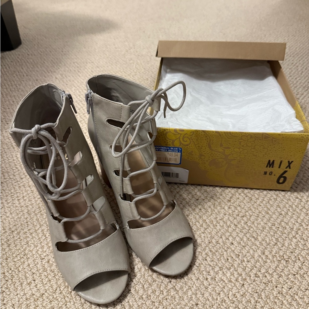 Mix No. 6 Women's Taupe Lace-Up Heels